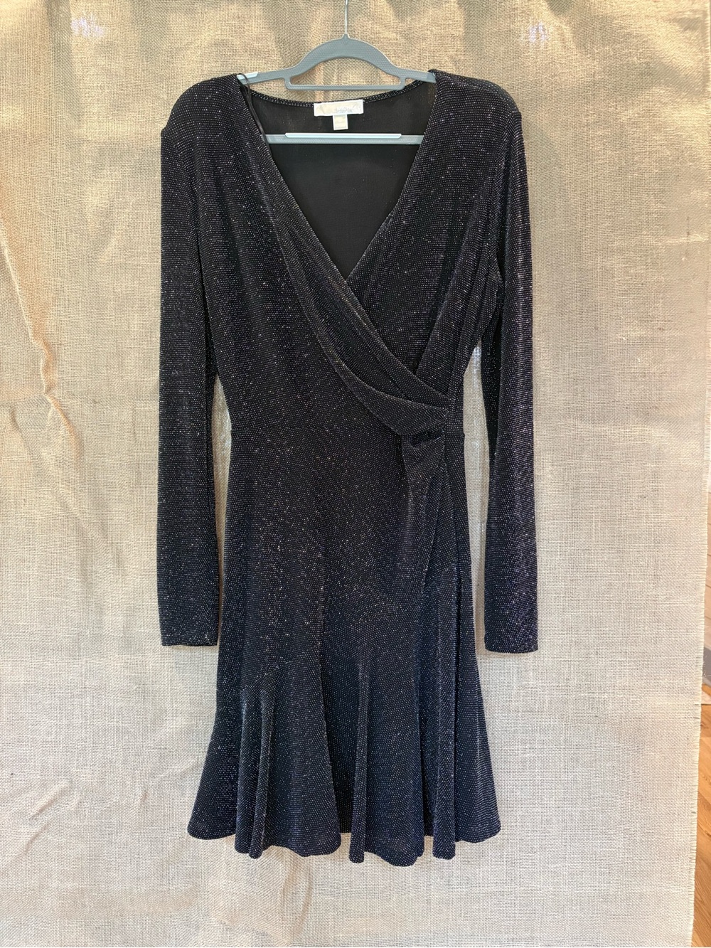 Michael Kors Black Glitter Wrap-Style Long Sleeve Dress